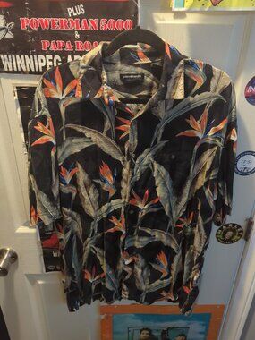 Pierre Cardin Shirt Mens Sz Large Hawaiian Floral Rayon Short Sleeve Button Up